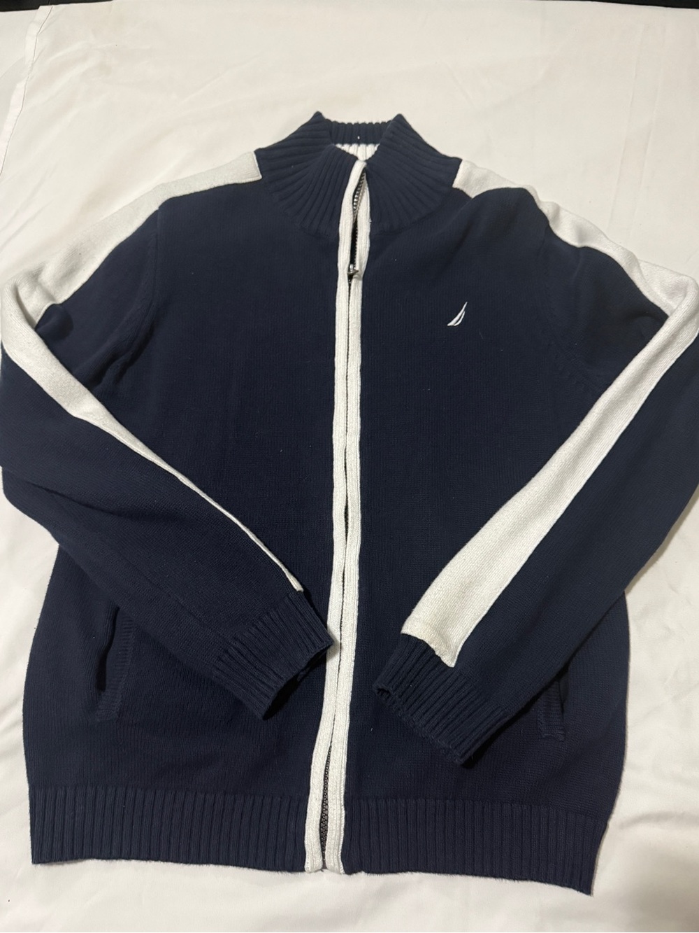 Boys Nautica Navy Zip-Up Sweater with White Stripe